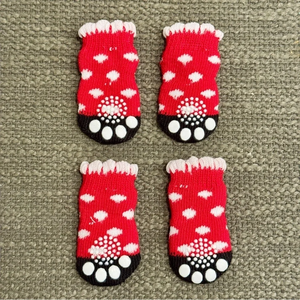 Red w/Spots Non-Slip Dog Socks